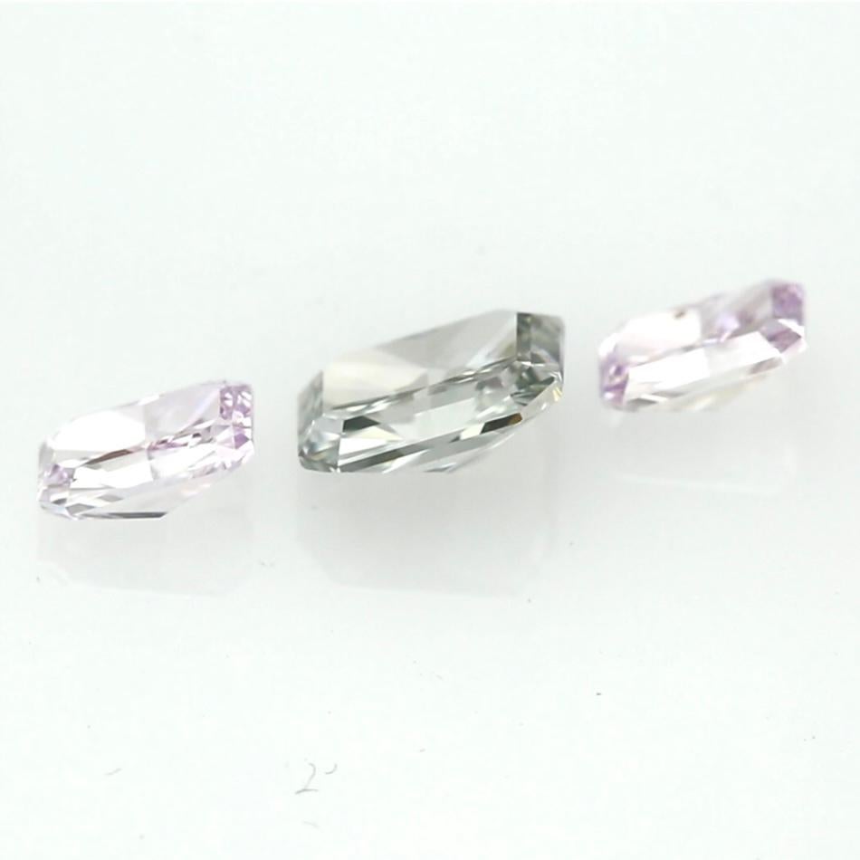 Exquisite Three-Stone Set Featuring Fancy Blue-Gray & Pinkish Purple Diamonds • For Sale 5