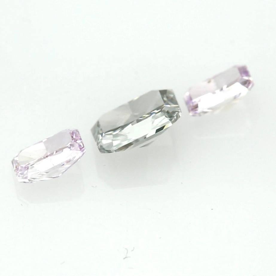 Exquisite Three-Stone Set Featuring Fancy Blue-Gray & Pinkish Purple Diamonds • For Sale 6
