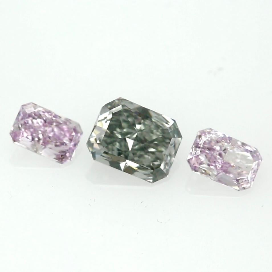 Modern Exquisite Three-Stone Set Featuring Fancy Blue-Gray & Pinkish Purple Diamonds • For Sale