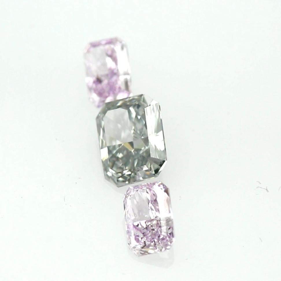 Exquisite Three-Stone Set Featuring Fancy Blue-Gray & Pinkish Purple Diamonds • For Sale 2