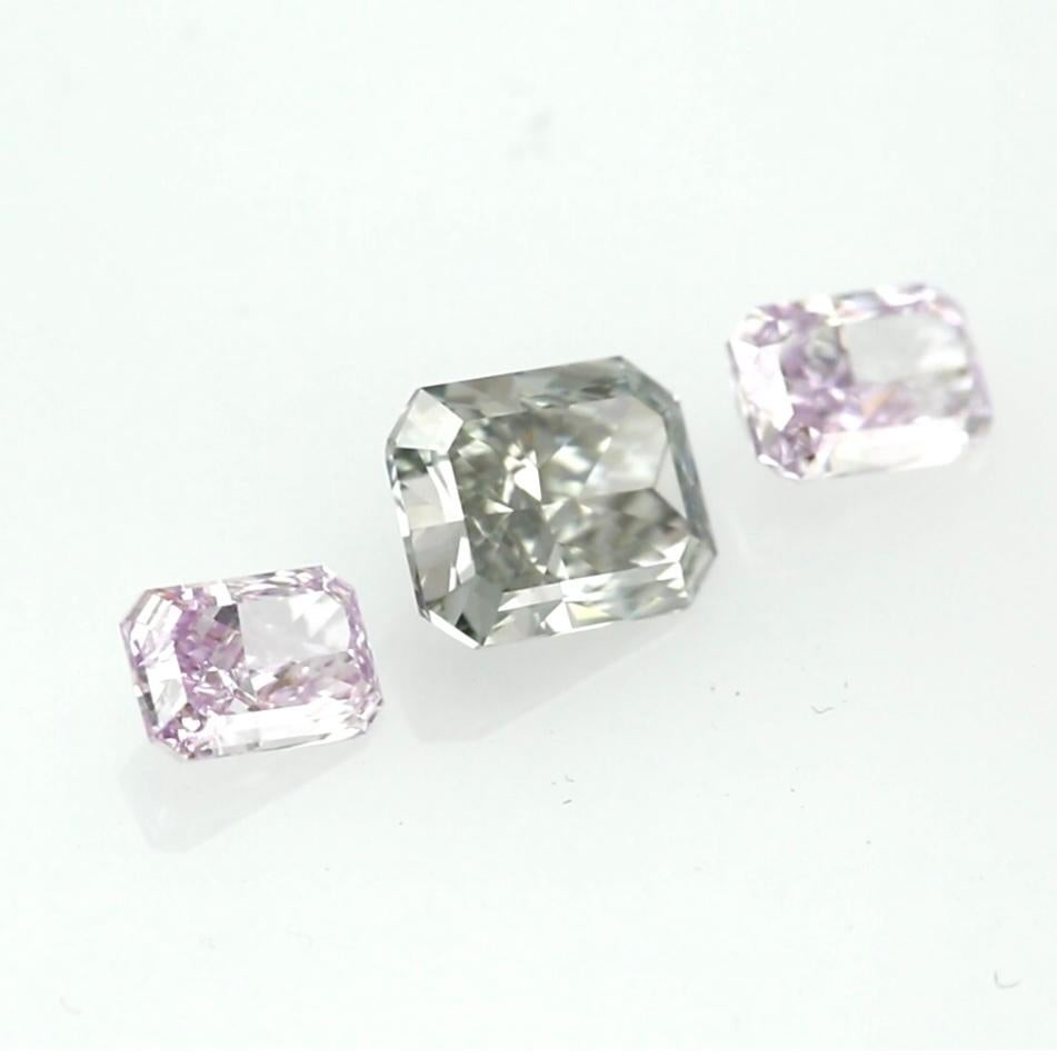 Exquisite Three-Stone Set Featuring Fancy Blue-Gray & Pinkish Purple Diamonds • For Sale 3