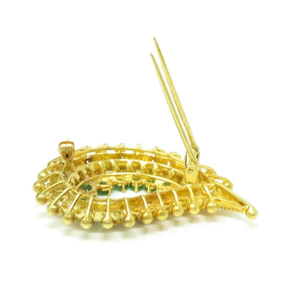 Women's or Men's Exquisite Tiffany & Co. 18k Gold Emerald and Diamond Brooch For Sale