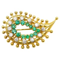 Exquisite Tiffany & Co. 18k Gold Emerald and Diamond Brooch