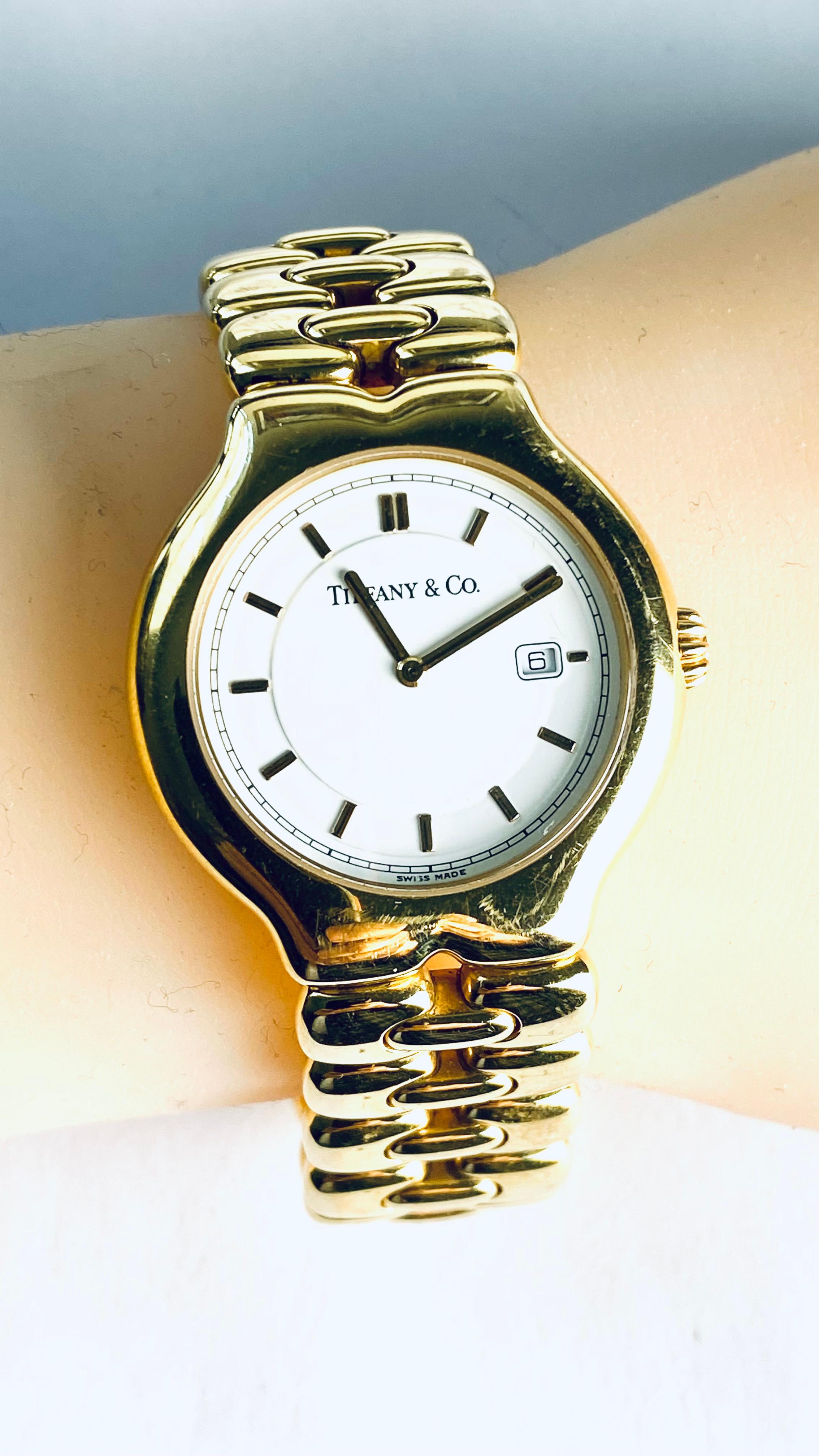 Exquisite Tiffany & Co. Tesoro: 18 Karat Gelbgold schwere Gliederarmbanduhr mit Gliedern 4