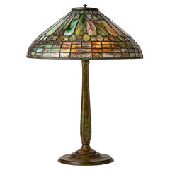 Exquisite Tiffany Studios Bronze & Leaded Glass "Feather" Table Lamp, Circa 1915