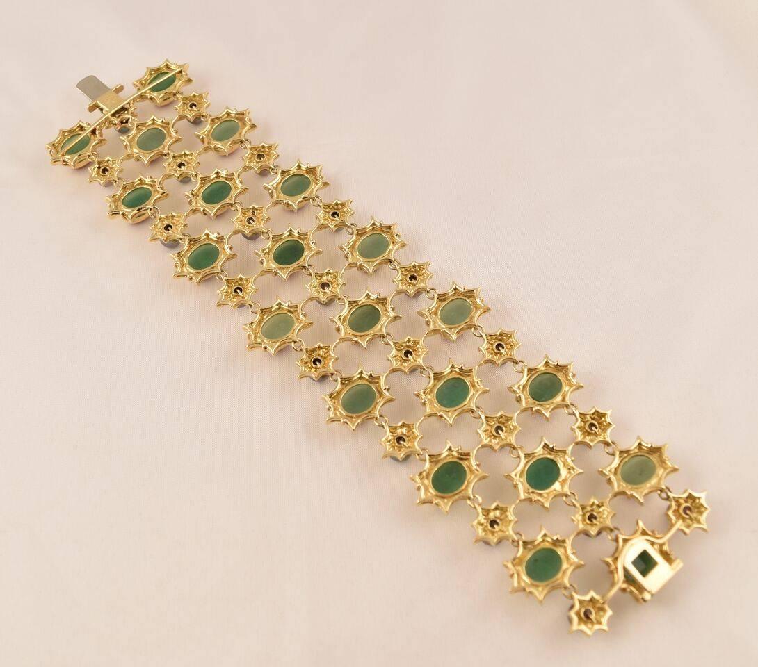 Beautiful Chrysoprase Coral and Black Pearl Statement Bracelet, hand crafted in 18k Gold by Tony Duquette, Designer Extraordinaire! Coral (app. 28.95ct); 8.5” long x 2.13” wide; Signed: TONY DUQUETTE 18K. Outstanding Piece of Timeless Beauty! 
