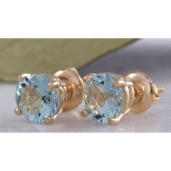Exquisite Top Quality 2.00 Carat Natural Aquamarine 14K Solid Yellow Gold Stud
