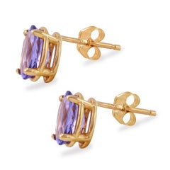 Exquisite Top Quality 2.00 Carat Natural Tanzanite 14K Solid Yellow Gold Stud