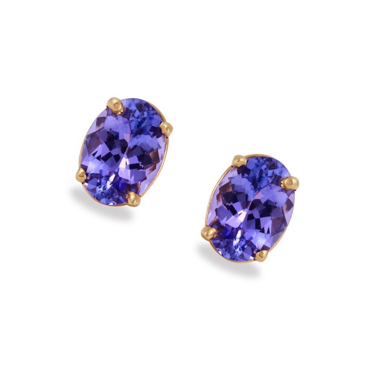 Exquisite Top Quality 2.00 Carat Natural Tanzanite 14K Solid Yellow Gold Stud In New Condition For Sale In Los Angeles, CA