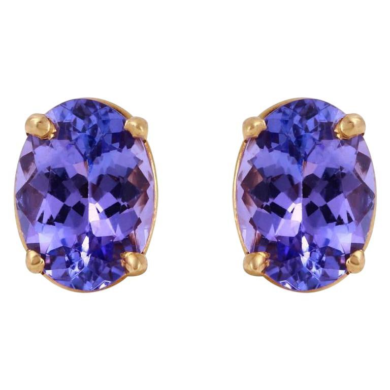 Squisita borchia in oro giallo massiccio 14K di alta qualità da 2,00 carati naturali di tanzanite