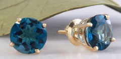 Exquisite Top Quality 4.25 Carat Natural London Blue Topaz 14 Karat Solid Gold