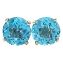 Exquise topaze bleue suisse naturelle de 4,50 carats en or massif 14 carats de qualité supérieure