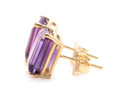 Exquisite Top Quality 7.45 Carat Natural Amethyst 14K Solid Yellow Gold Stud