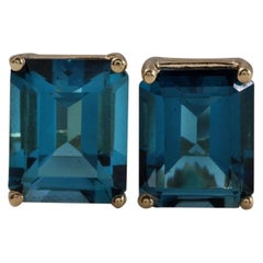 Exquisite Top Quality 7.45 Carat Natural London Blue Topaz 14K Solid Yellow Gold