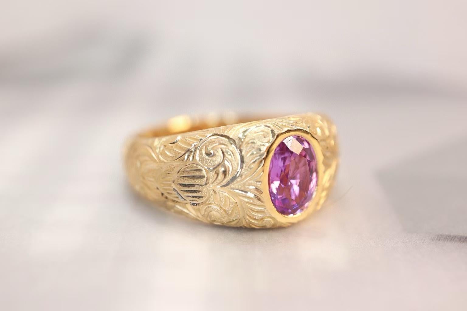 1,03 Karat Unerhitzter Lila Saphir Ring mit aufwändiger Handschnitzerei (Moderne) im Angebot