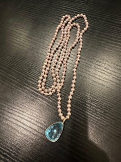 Exquisite Topaz necklace 14 Karat Gold pearl necklace 30ct HUGE pear topaz 30"