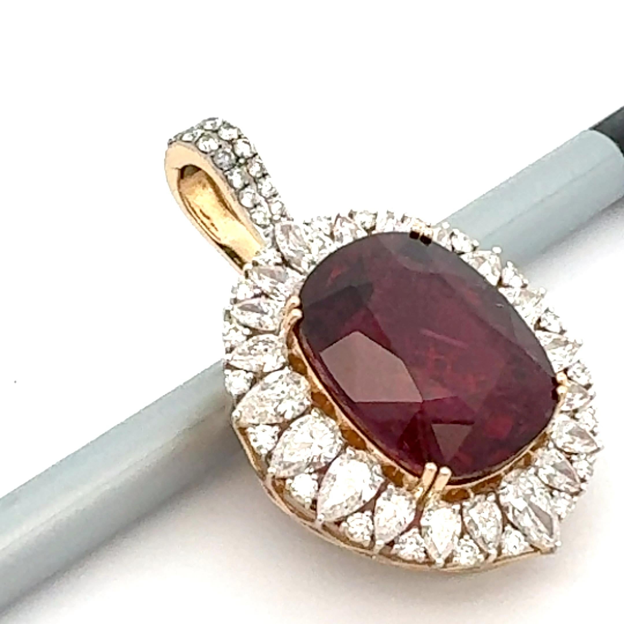 Modern Tourmaline 'Rubellite' and Diamond Pendant Necklace For Sale