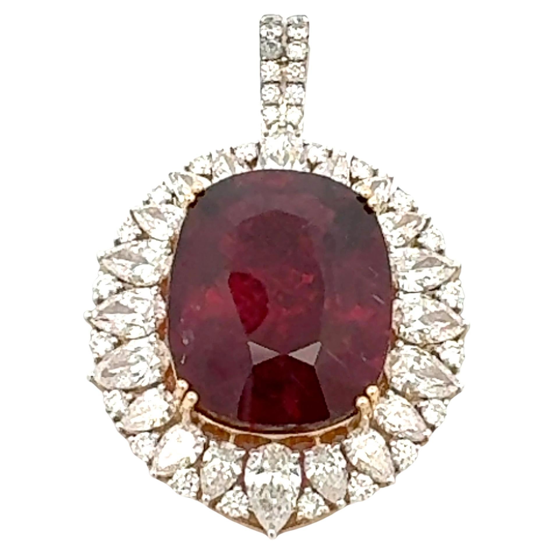 Tourmaline 'Rubellite' and Diamond Pendant Necklace