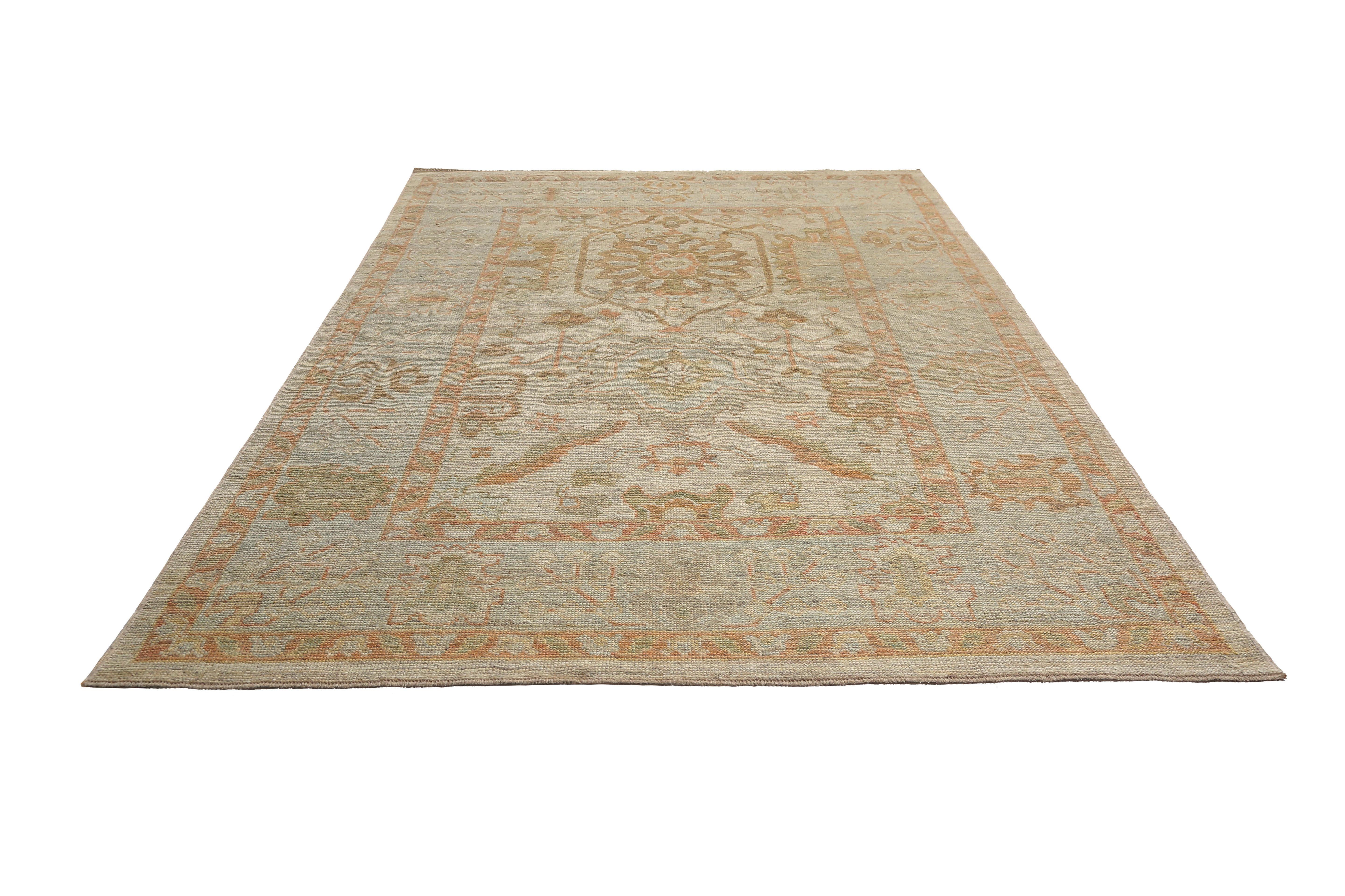 Contemporary Exquisite Turkish Handmade Oushak Rug For Sale