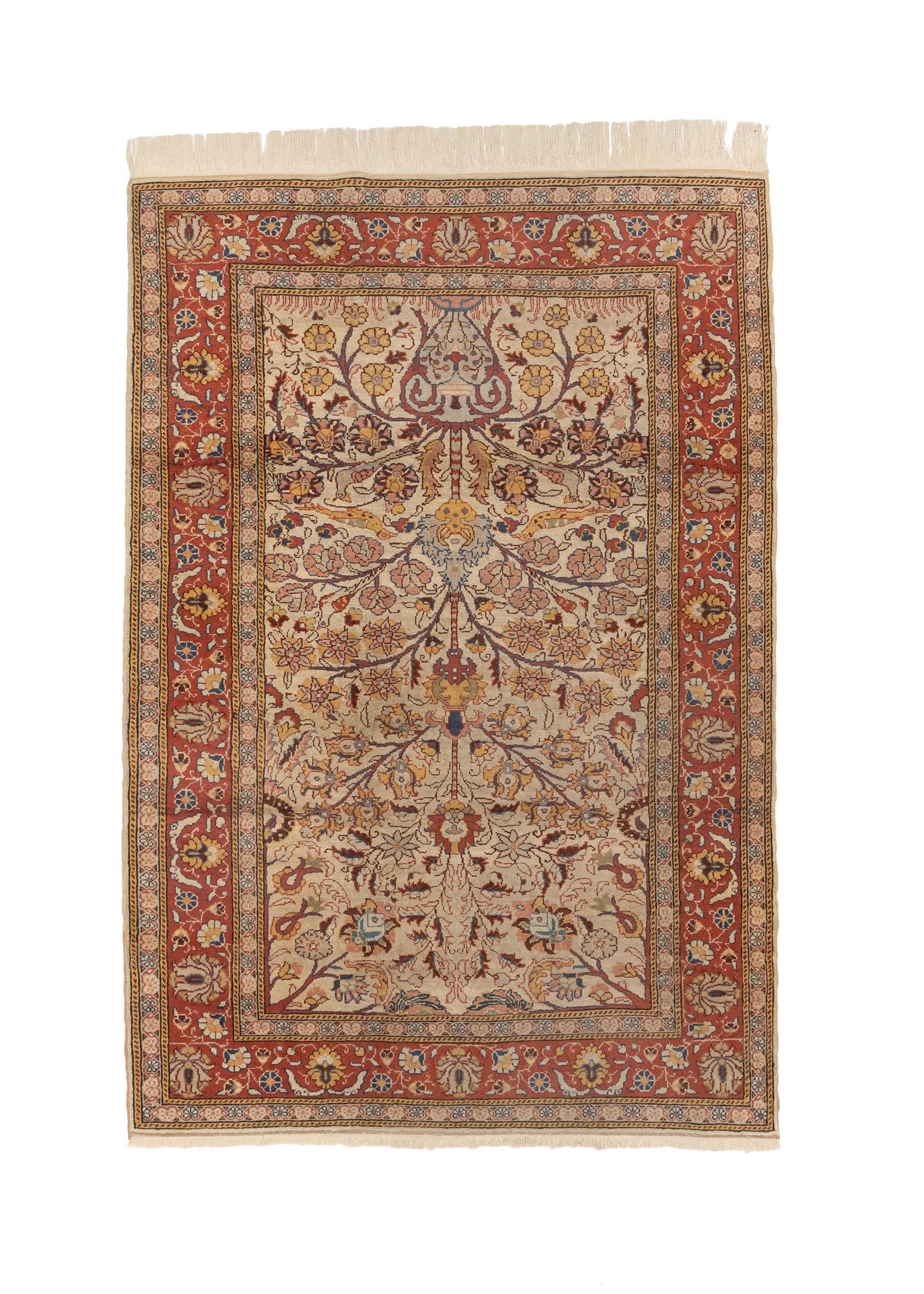 Exquisite Turkish Handmade Silk Rug 1920s In Good Condition For Sale In Los Angeles, CA