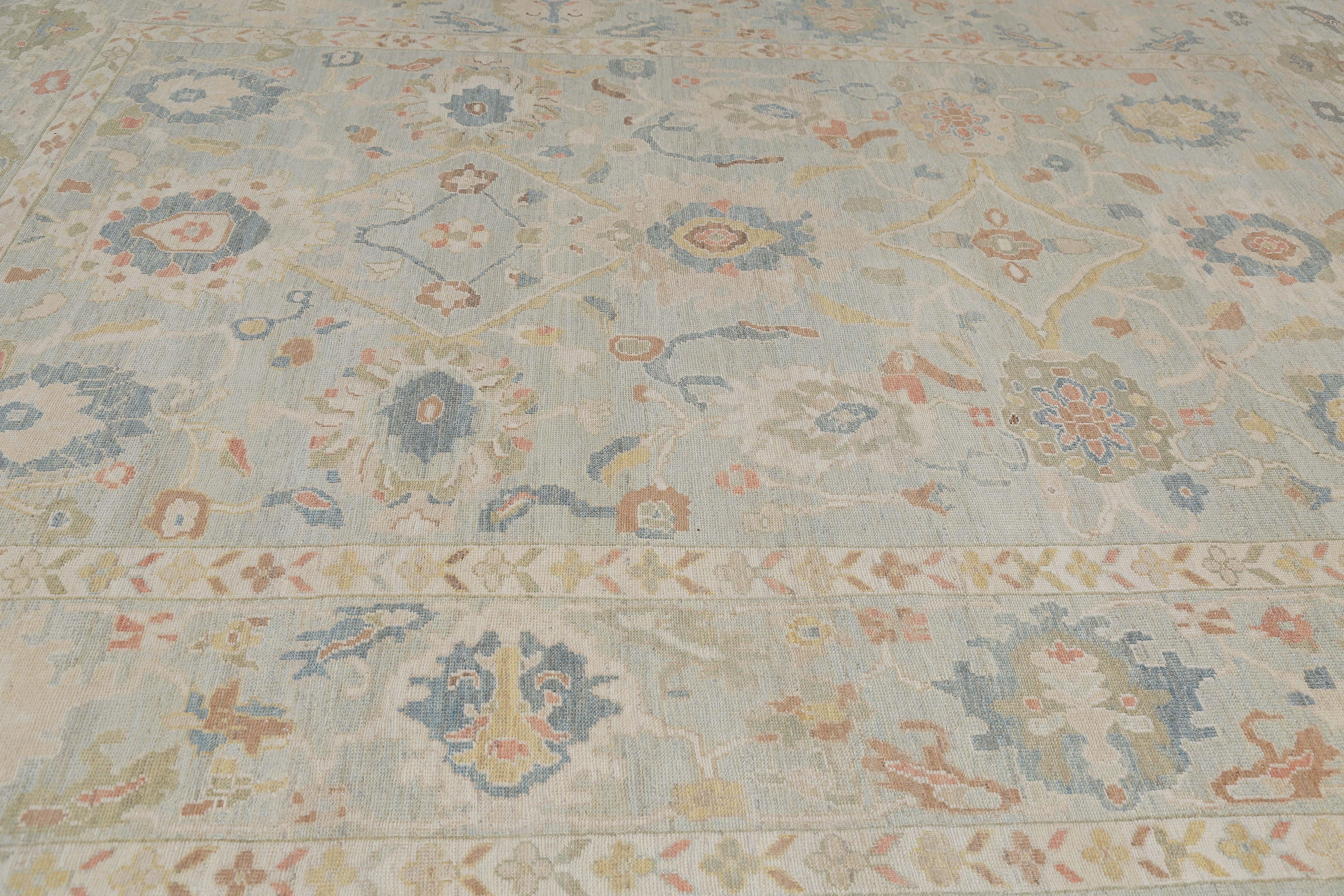 Afghanistan Sultanabad-Teppiche Circa 1990 - Wolle Hellblaues Design - 95582 im Angebot 5