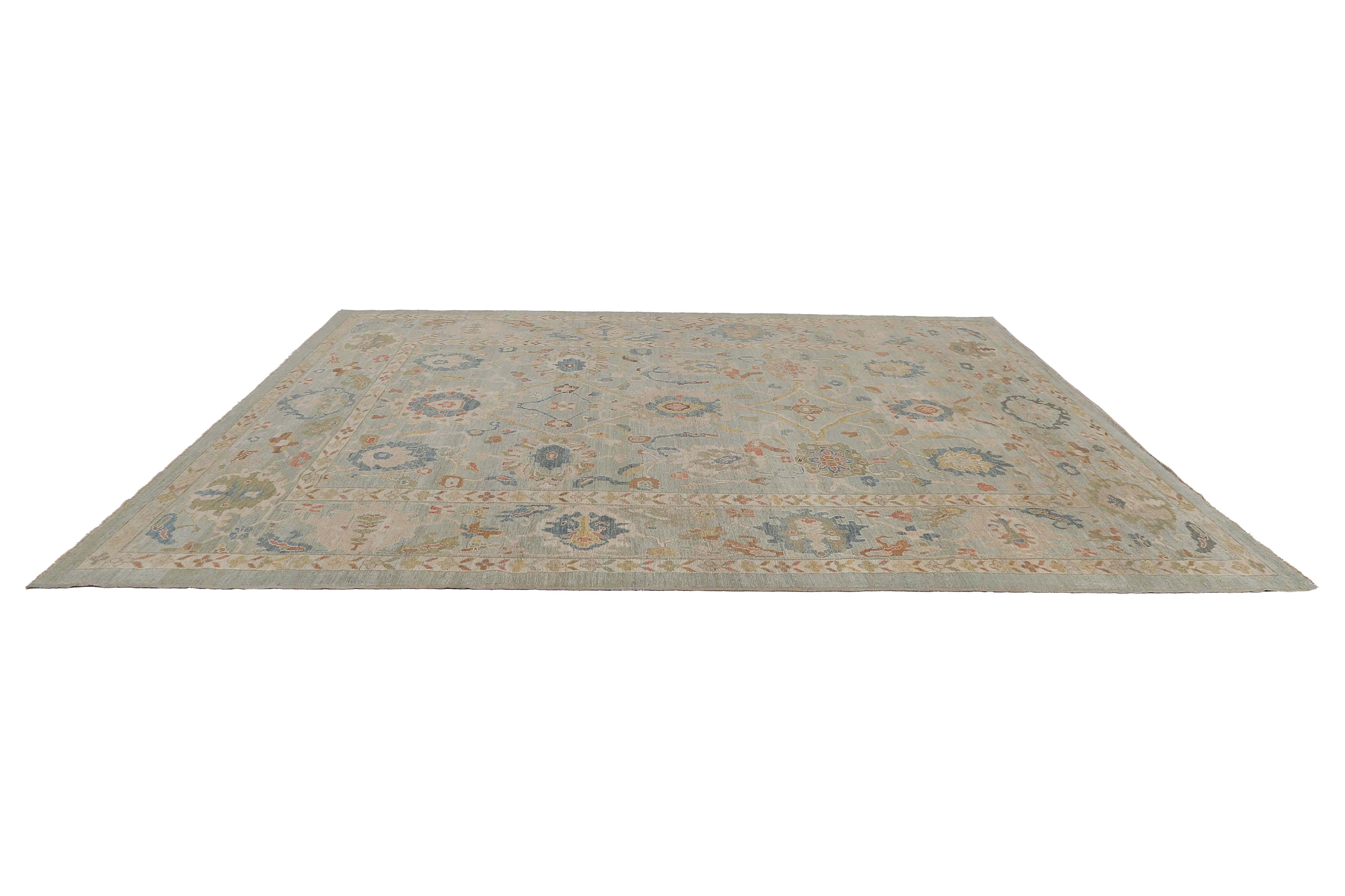 Afghanistan Sultanabad-Teppiche Circa 1990 - Wolle Hellblaues Design - 95582 (Stammeskunst) im Angebot