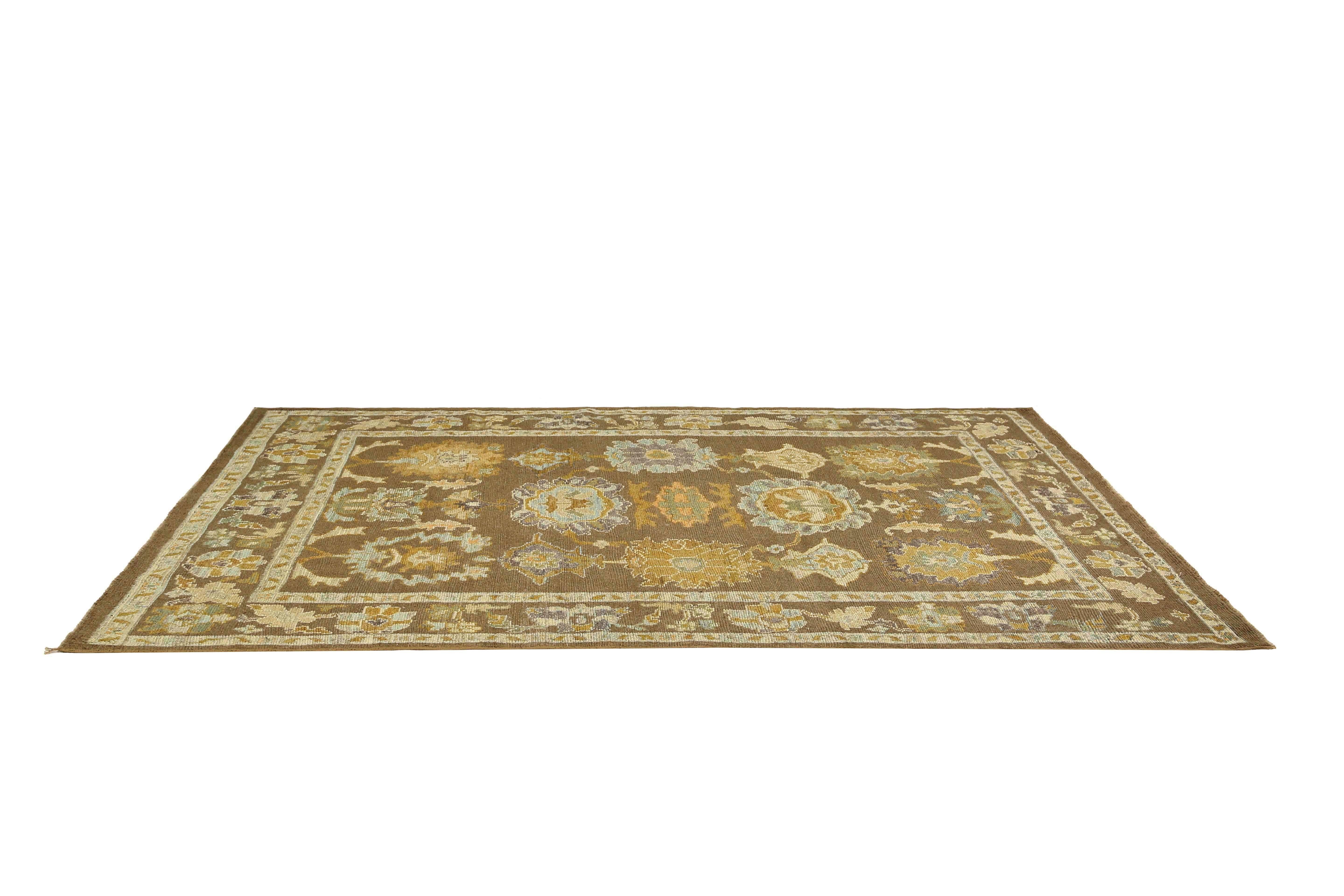 Hand-Woven Exquisite Turkish Oushak Rug For Sale