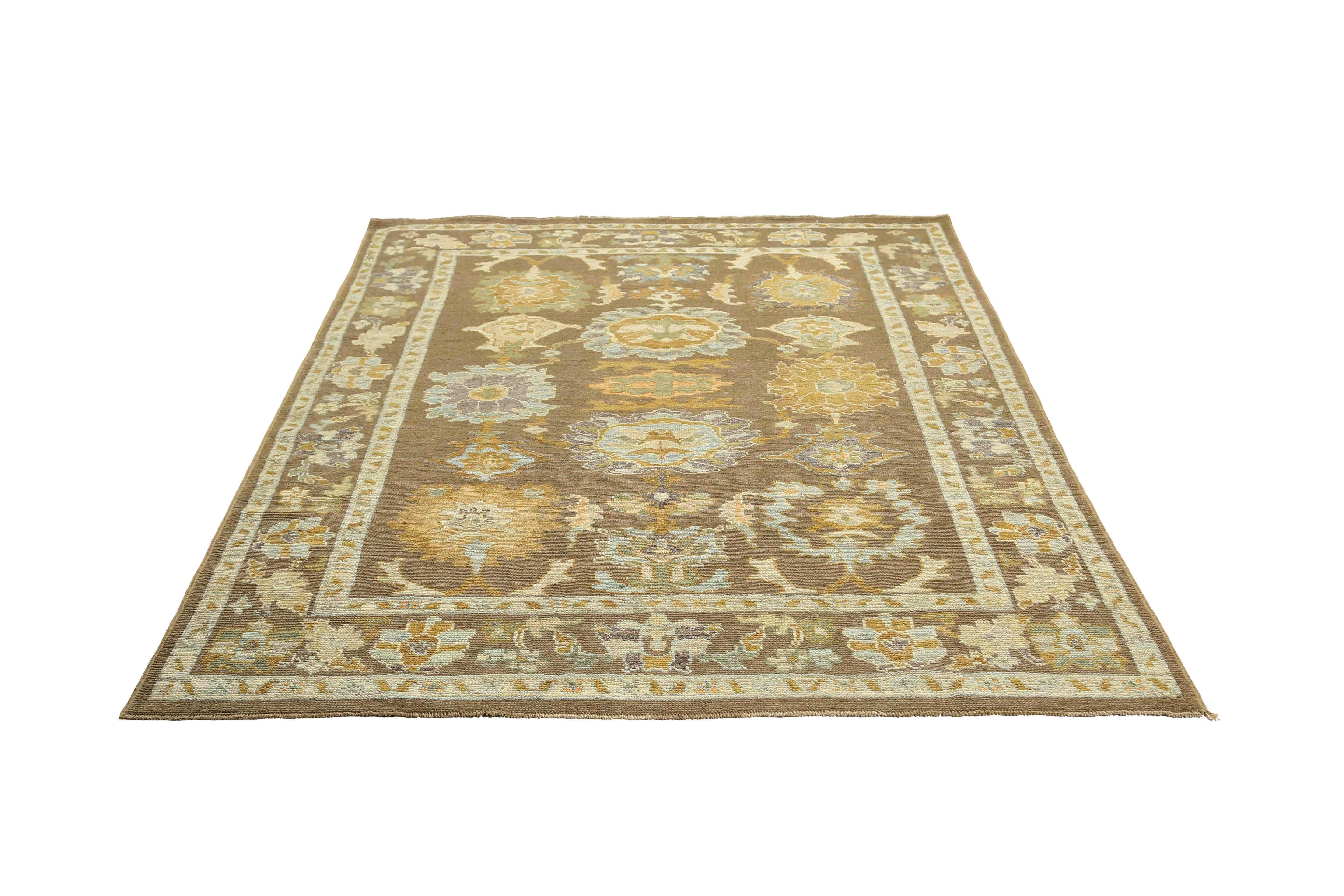 Tribal Afghanistan Tapis Oushak Circa 1990 - Laine Brown Ivory Design - 95566 en vente