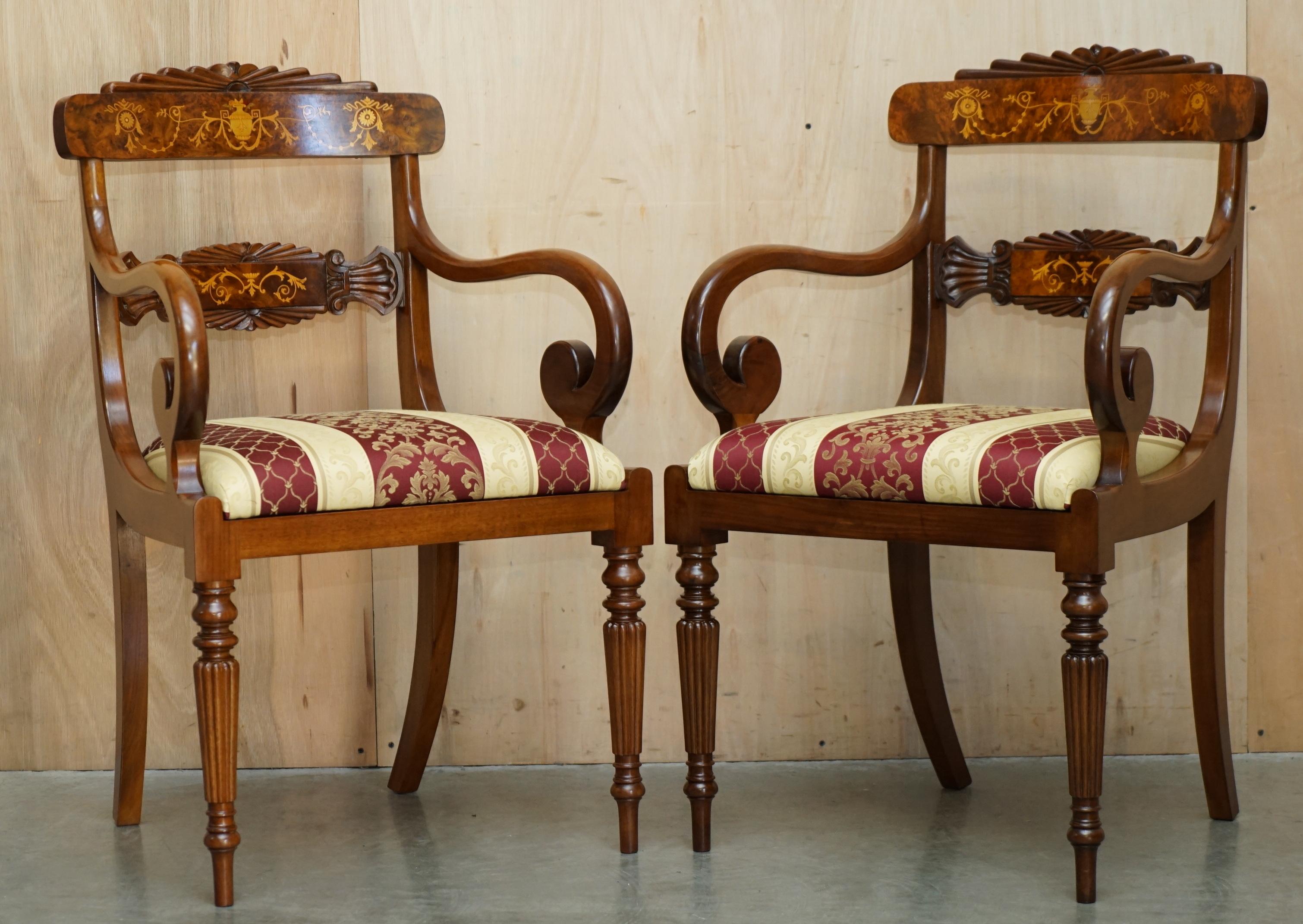 EXQUISITE TWO PEDESTAL BURR WALNUT EXTENDING DiNING TABLE & 10 CHAIRS SUITE For Sale 6