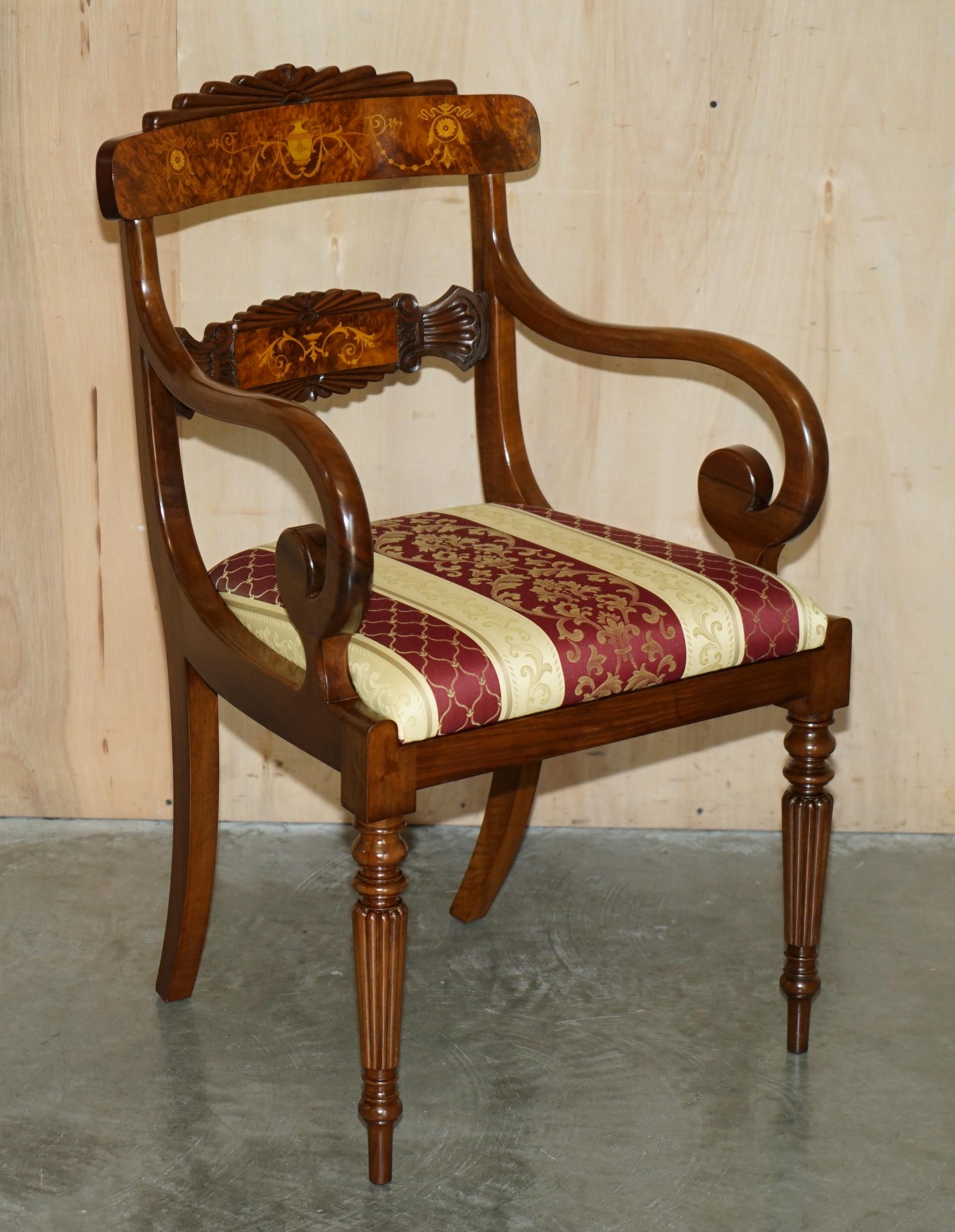 EXQUISITE TWO PEDESTAL BURR WALNUT EXTENDING DiNING TABLE & 10 CHAIRS SUITE For Sale 7