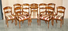 EXQUISITE TWO PEDESTAL BURR WALNUT EXTENDING DiNING TABLE & 10 CHAIRS SUITE