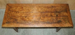 EXQUISITE TWO PLANK TOP ANTiQUE FRENCH BURR FRUITWOOD REFECTORY DINING TABLE