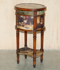 EXQUISITE TWO TIER TALL SiDE TABLE CABINET LEATHER CLADDED & PAINTED WITH DOGS