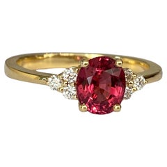 Exquisite Unheated Pinkish-Red Burma Spinel and Diamond Engagement Gold Ring