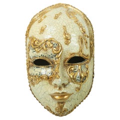 Vintage Exquisite Venetian Full Face Mask with Musical Notes and Gold Detailing