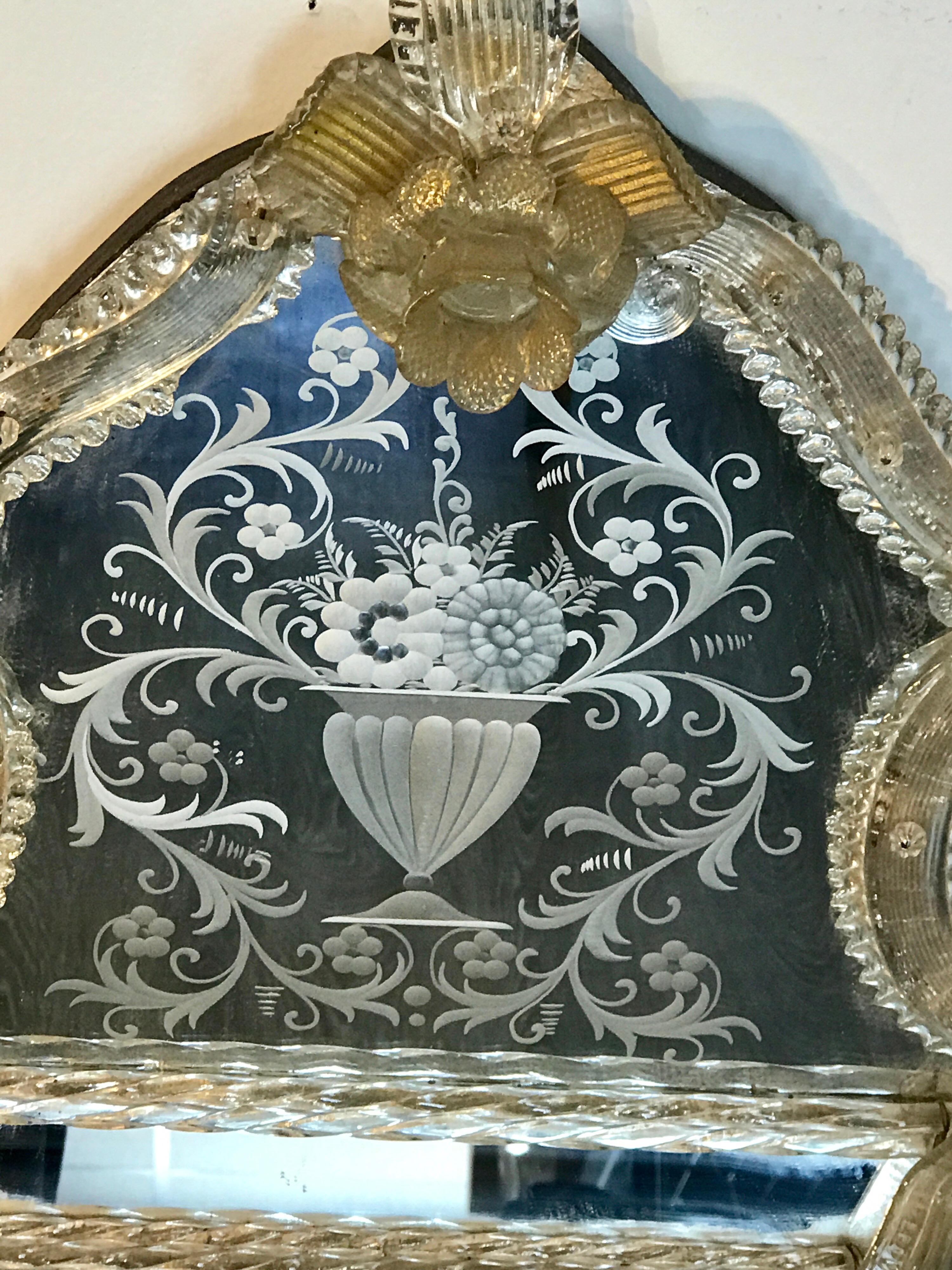 Baroque Exquisite Venetian Glass Engraved Mirror