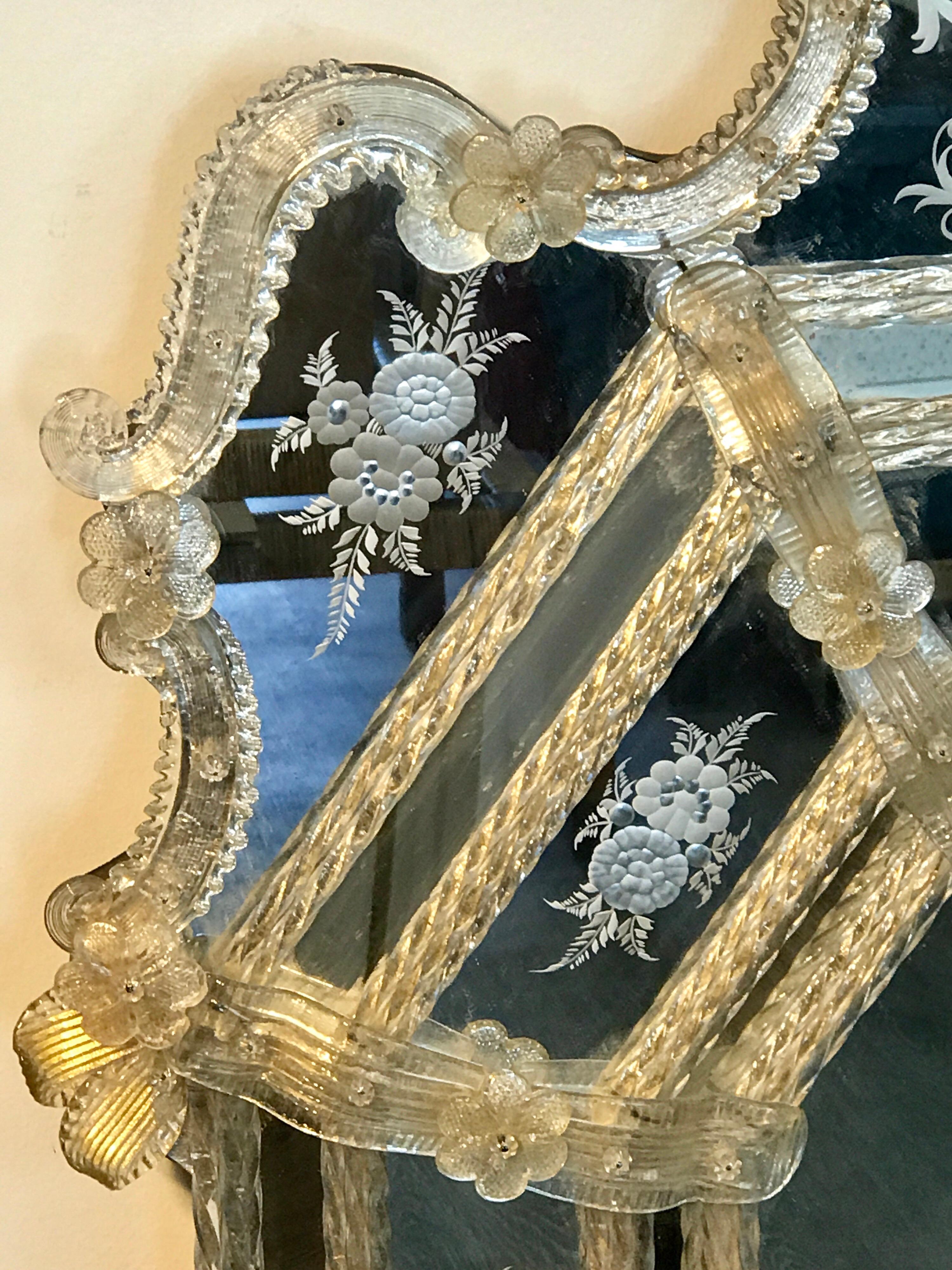 Italian Exquisite Venetian Glass Engraved Mirror