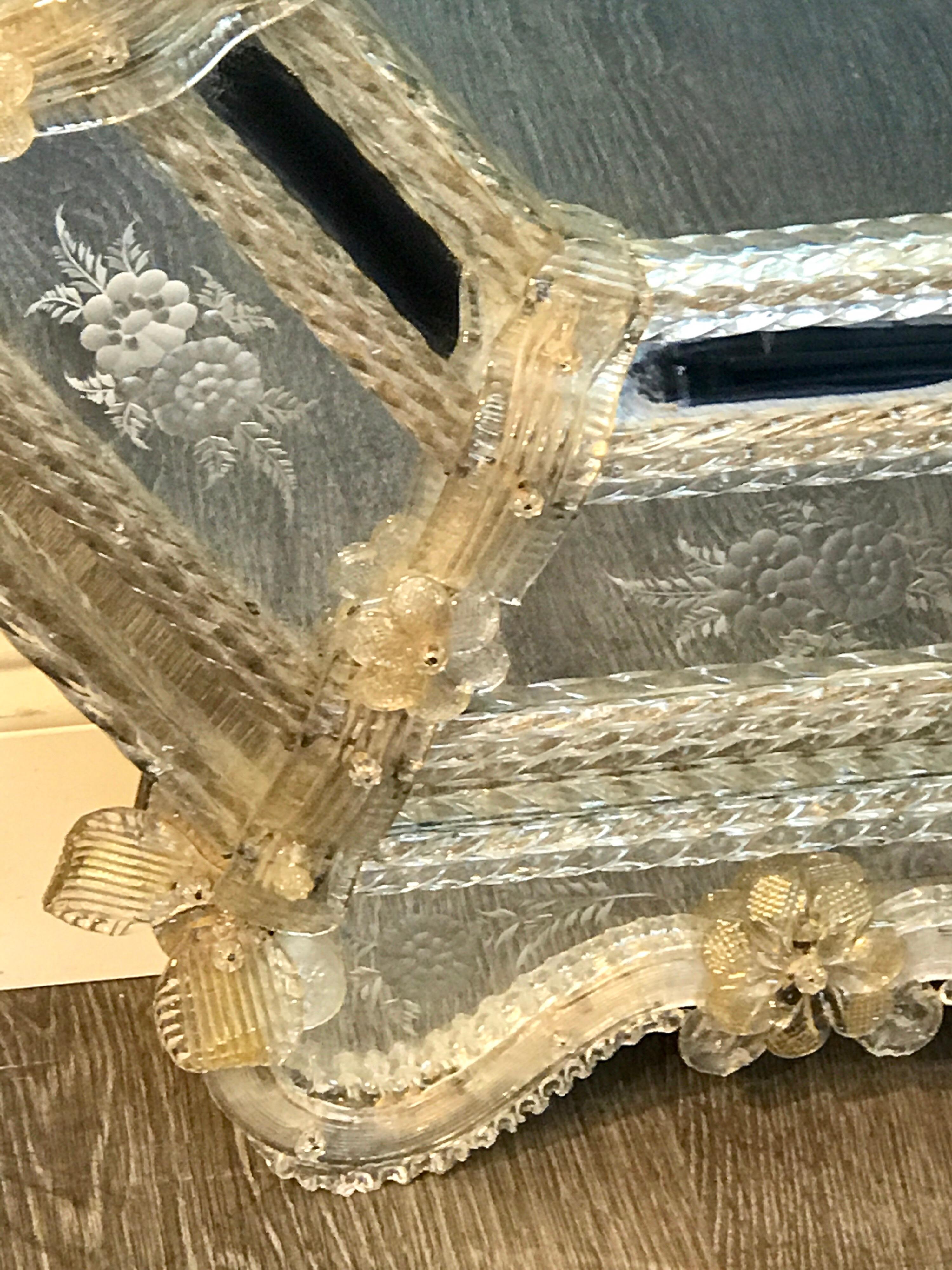 20th Century Exquisite Venetian Glass Engraved Mirror