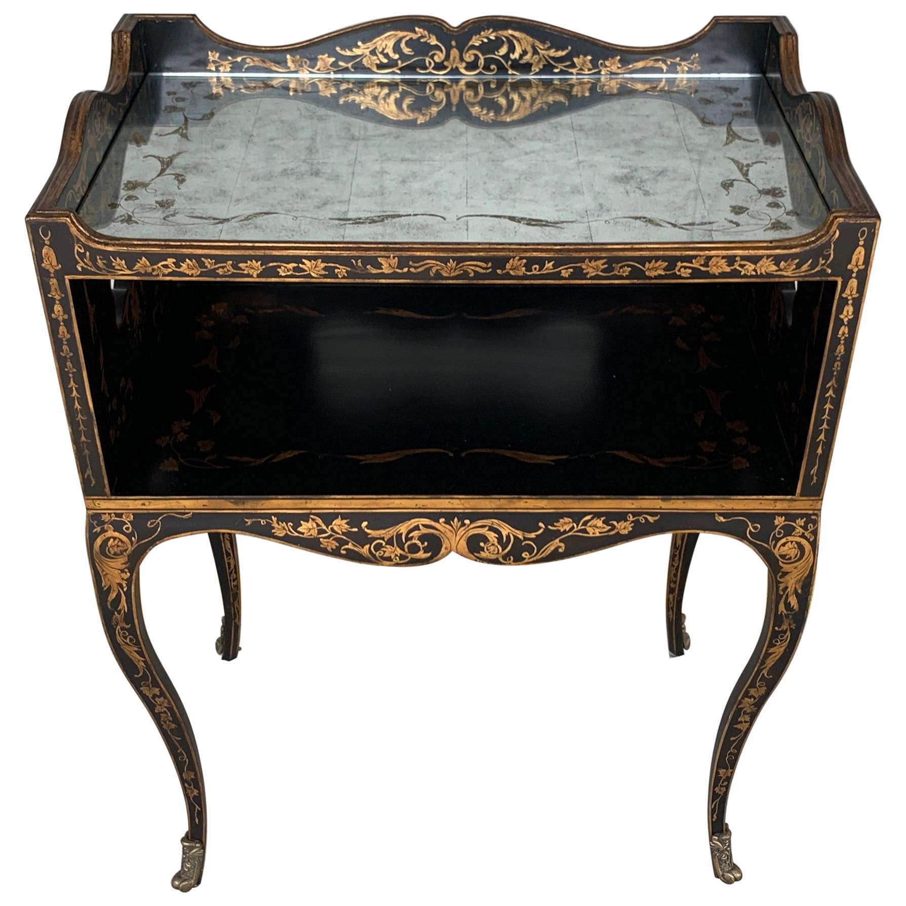 Exquisite Venetian Style Églomisé Gilt Lacquered Tiered End Table/ Nightstand For Sale
