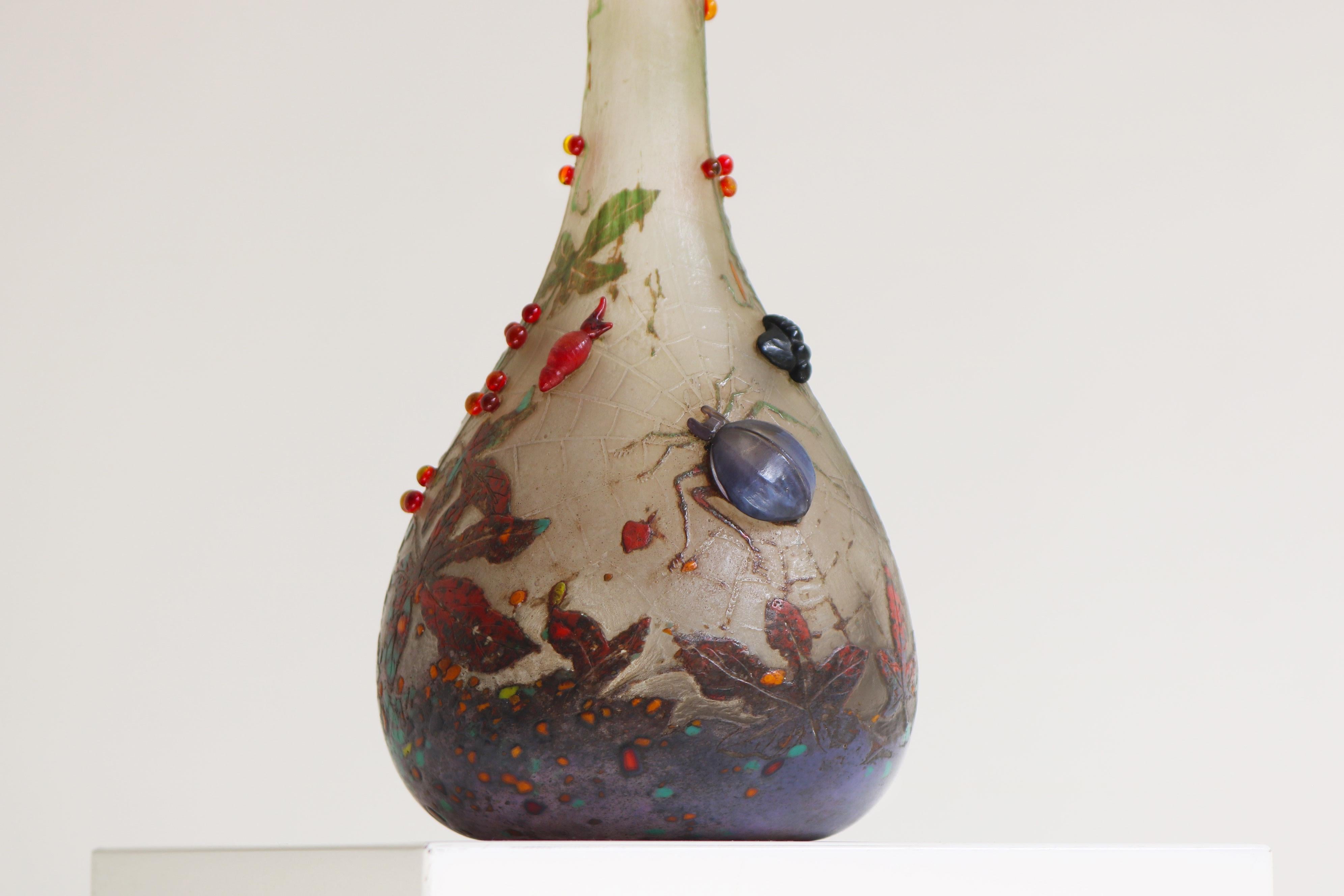 Exquisite sehr seltene ''Spinnenvase'' von Daum Nancy Glas mit Radschliff 1905 Frankreich (Französisch) im Angebot