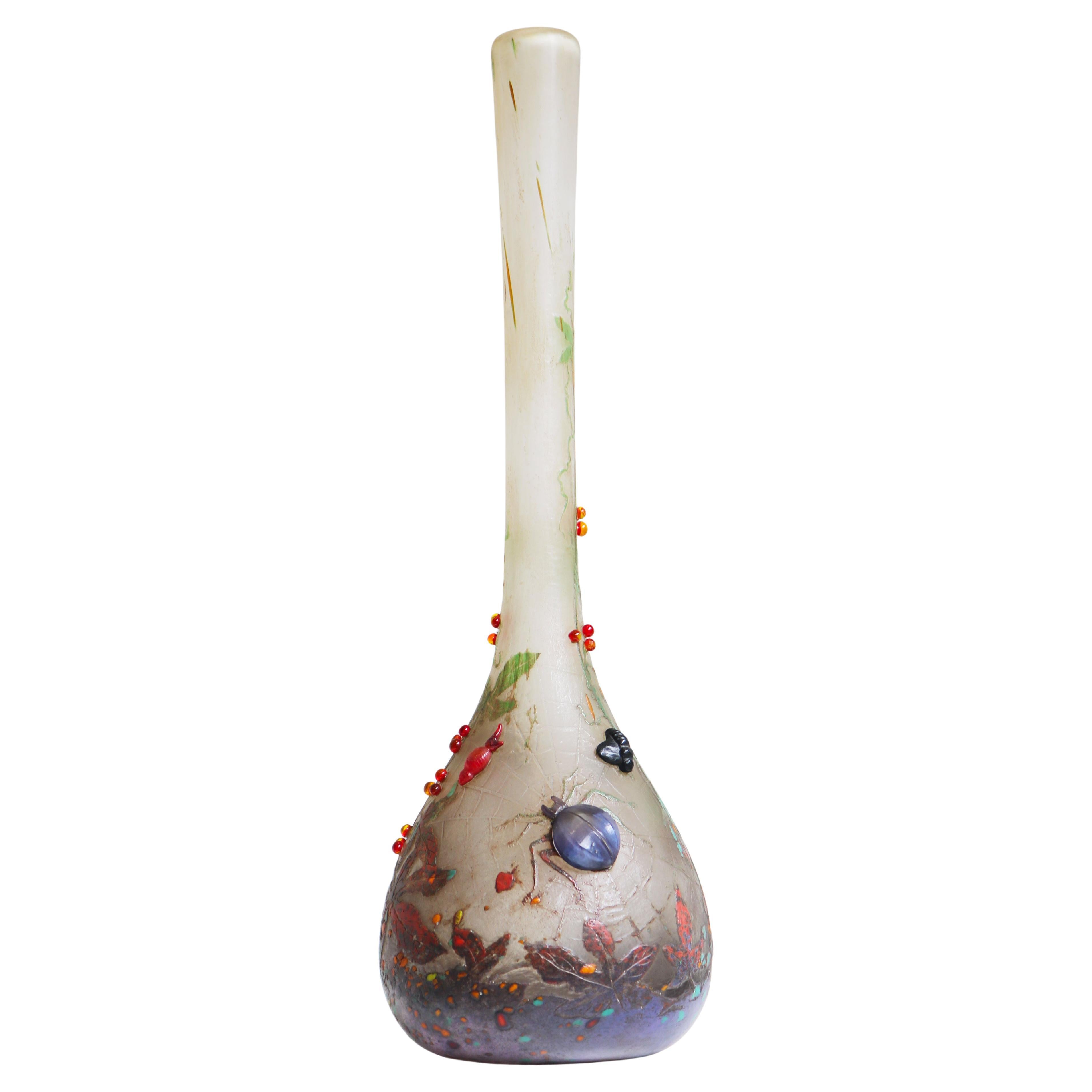 Exquisite sehr seltene ''Spinnenvase'' von Daum Nancy Glas mit Radschliff 1905 Frankreich im Angebot