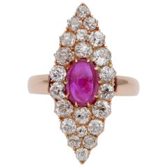 Exquisite Victorian Burma Ruby and Diamond Marquee Ring