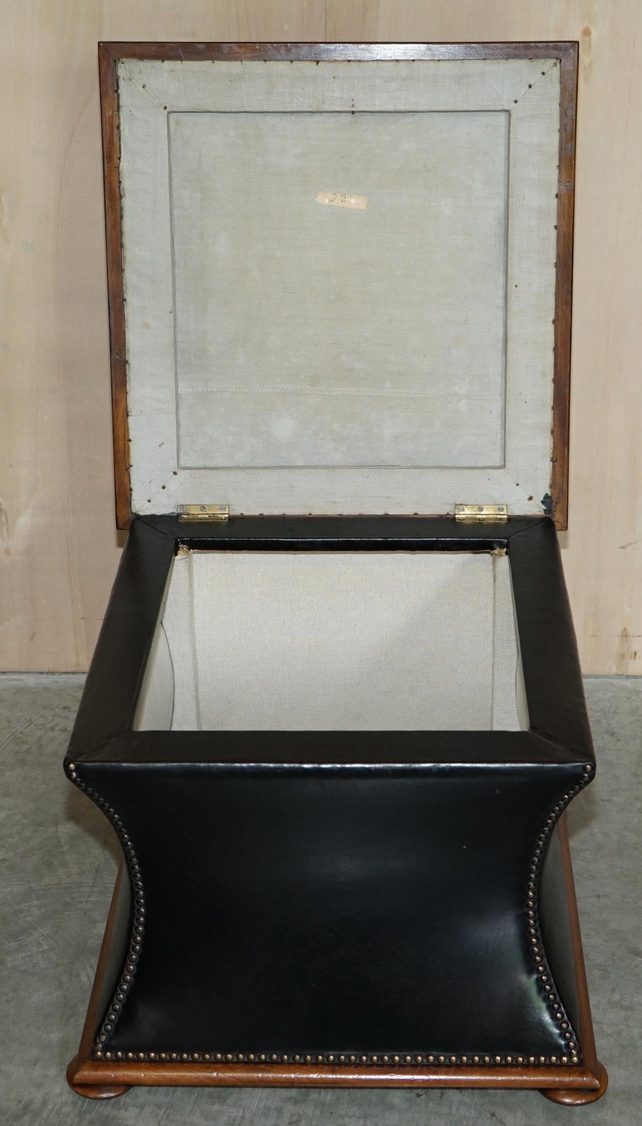 Mid-19th Century EXQUISITE VICTORIAN CiRCA 1860 TAN BLACK LEATHER OTTOMAN STOOL FOOTSTOOL STORAGE For Sale