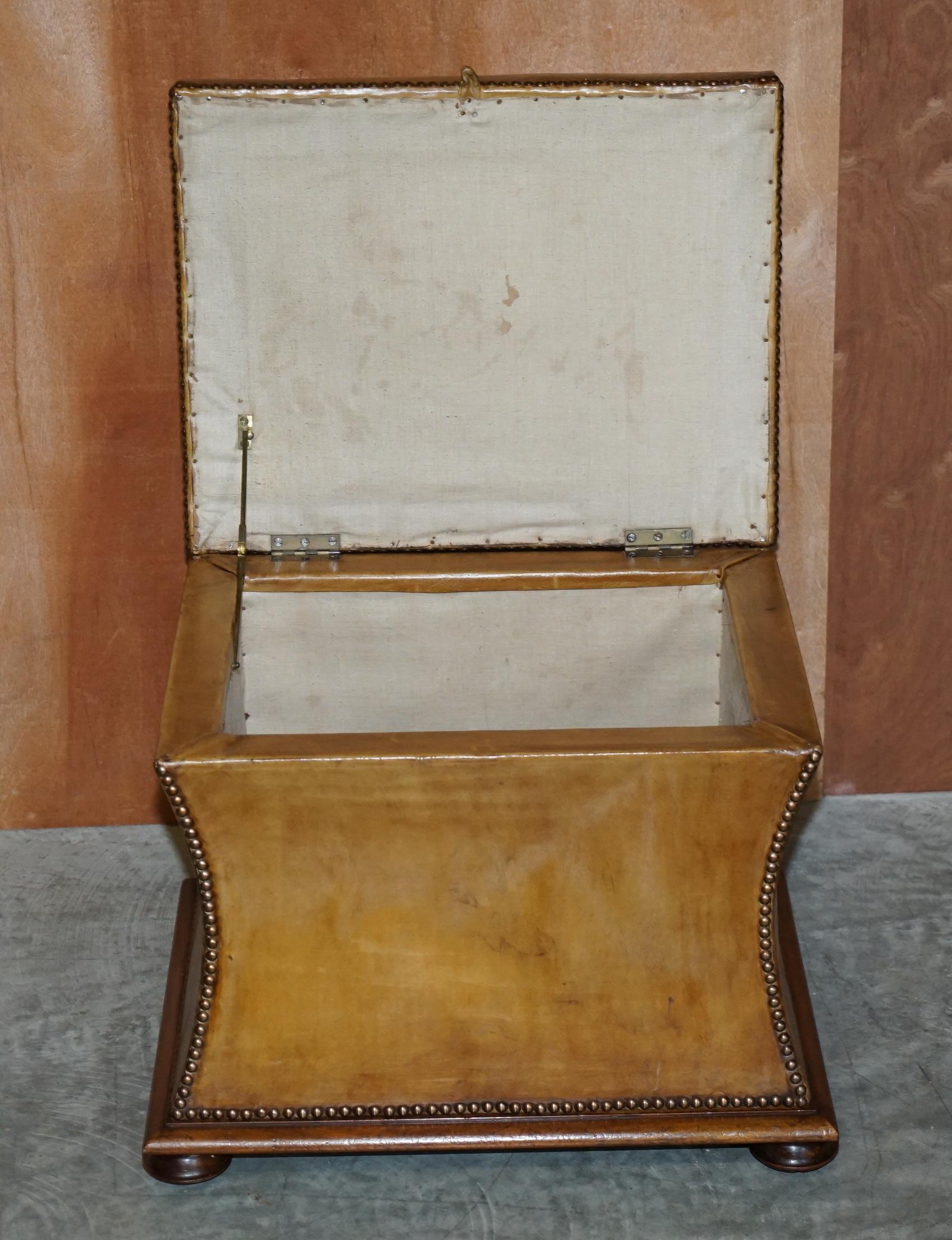 Exquisite Victorian circa 1860 Tan Brown Leather Ottoman Stool Footstool Storage 3
