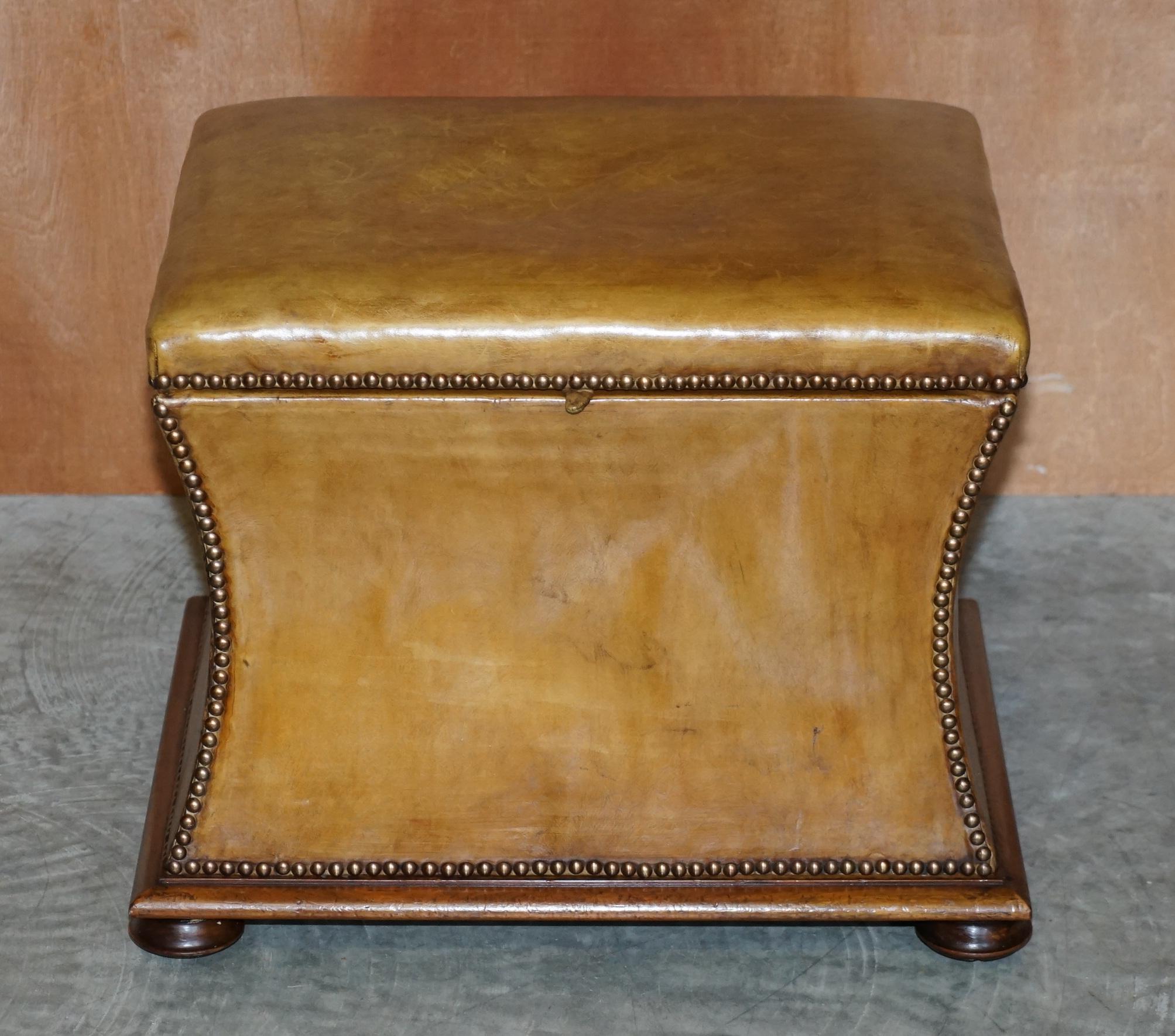 We are delighted to offer this lovely original Victorian tan brown leather and mahogany ottoman stool

A well made and good looking traditional Victorian Country House Ottoman. The frame is mahogany as was correct for the period, its upholstered