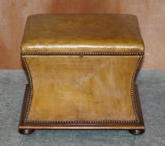 Exquisite Victorian circa 1860 Tan Brown Leather Ottoman Stool Footstool Storage
