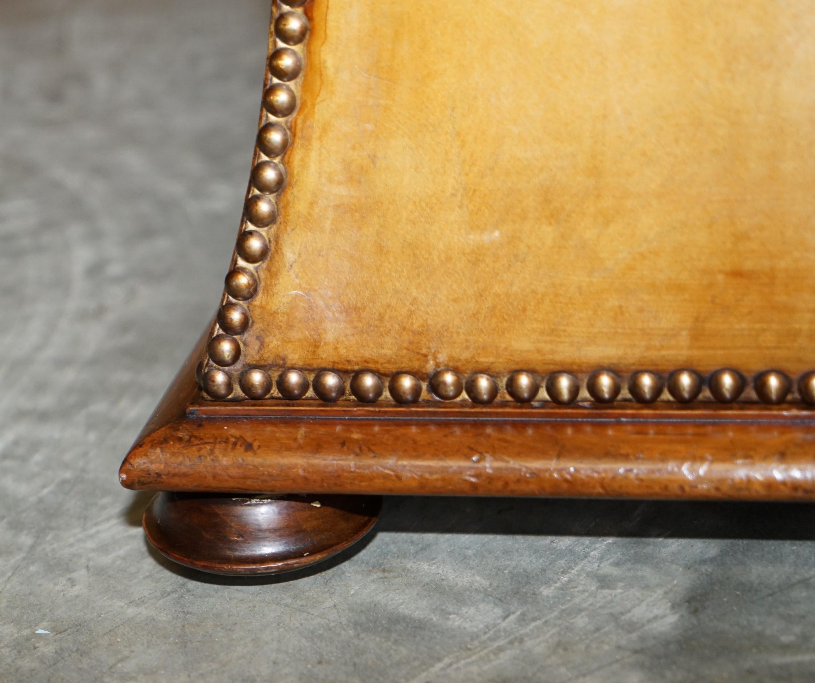 English Exquisite Victorian circa 1860 Tan Brown Leather Ottoman Stool Footstool Storage