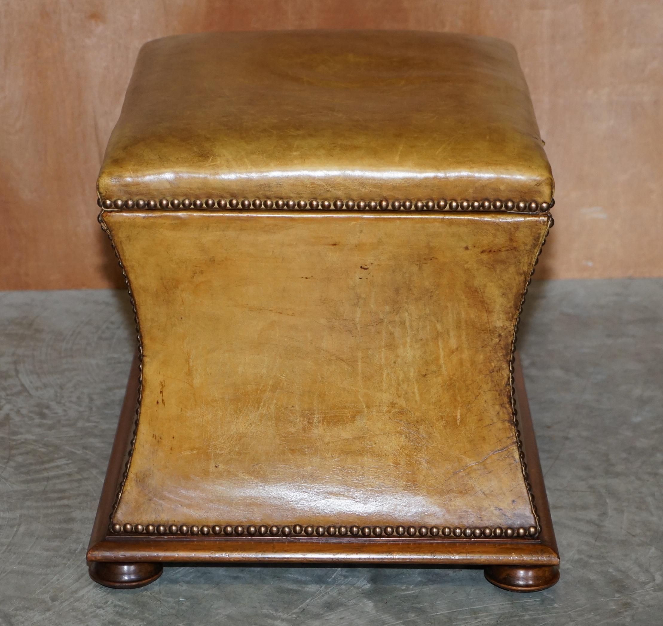 Mid-19th Century Exquisite Victorian circa 1860 Tan Brown Leather Ottoman Stool Footstool Storage For Sale