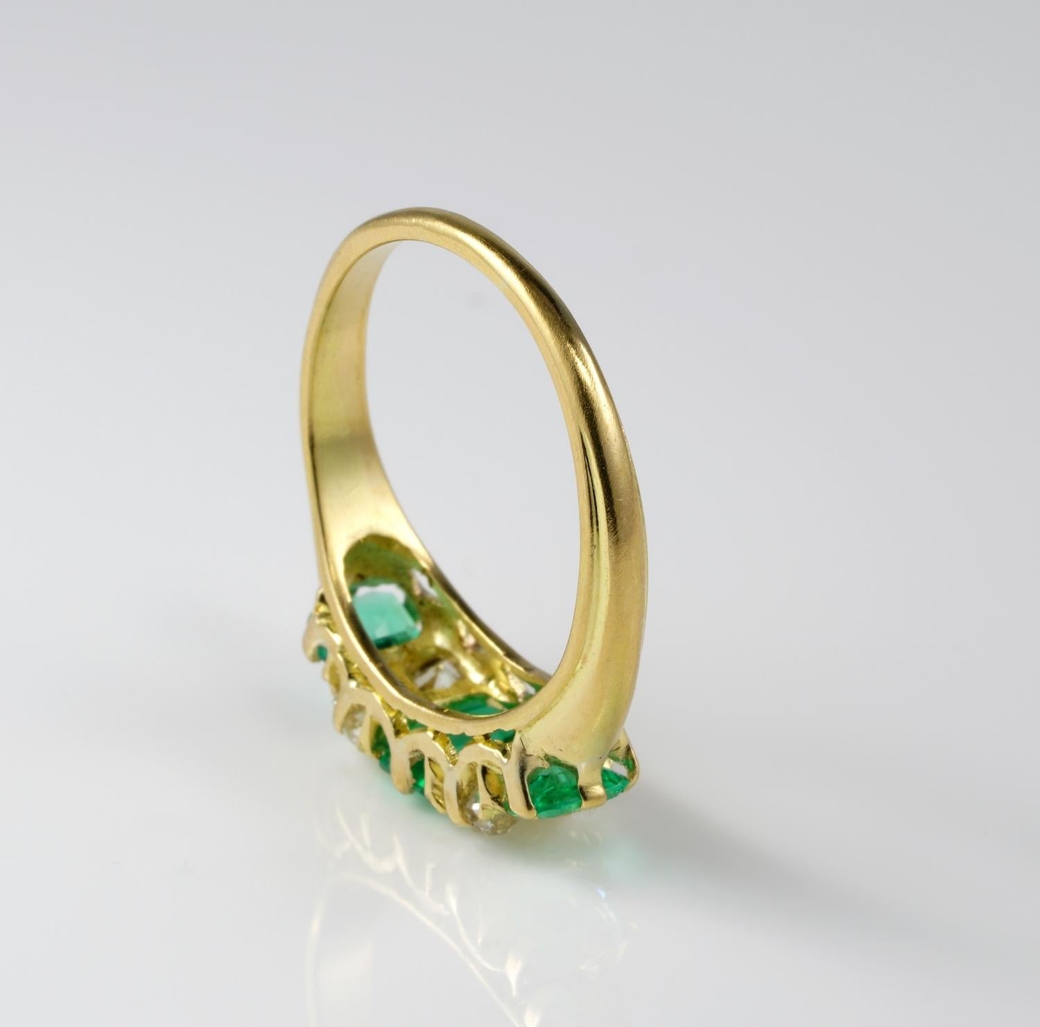 Exquisite Victorian Colombian Emerald Old Mine Diamond Seven Stone Ring 1