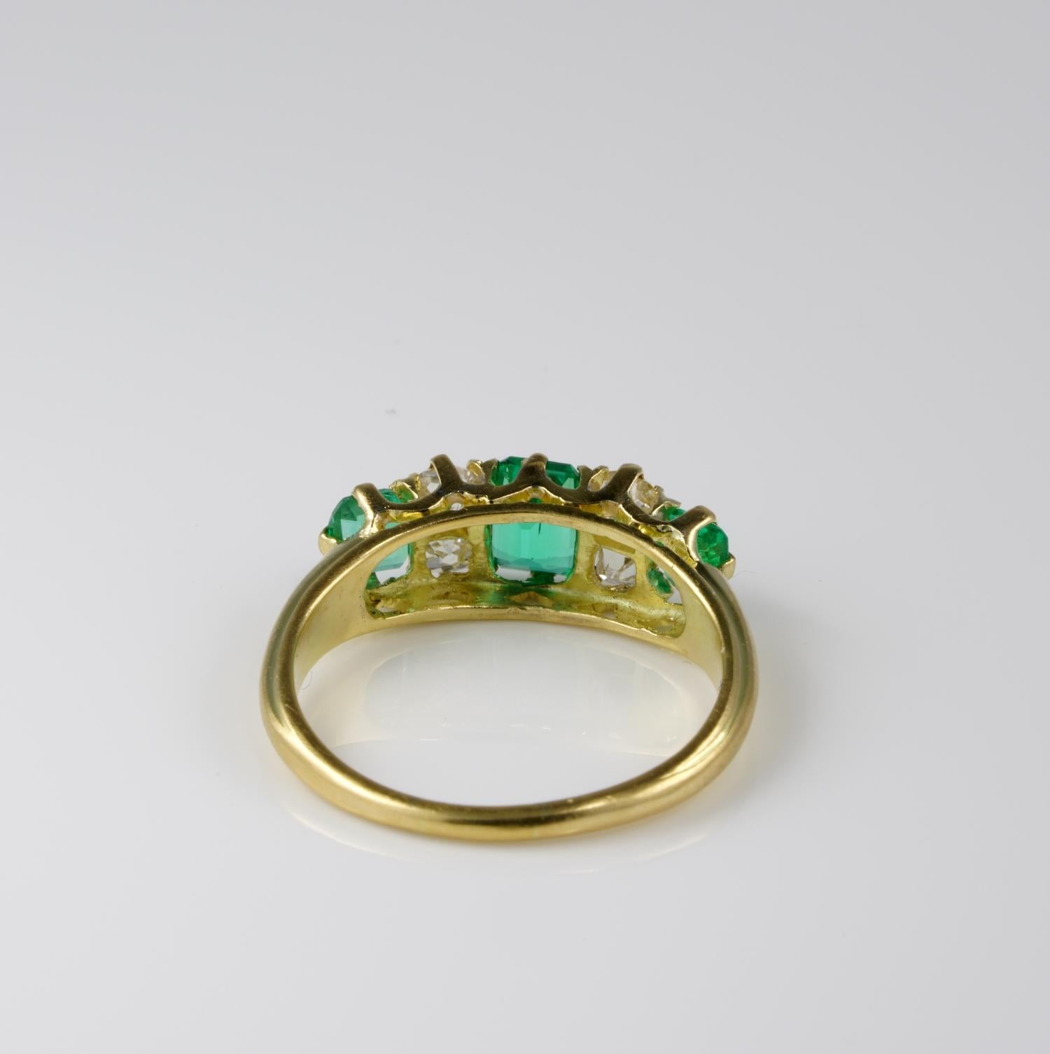Exquisite Victorian Colombian Emerald Old Mine Diamond Seven Stone Ring 2